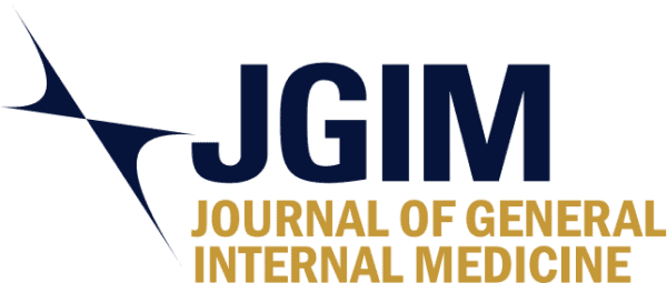 JGIM logo with 'JGIM' in dark blue and 'Journal of General Internal Medicine' in gold, featuring an angular, swooping SGIM logo in the upper left corner.