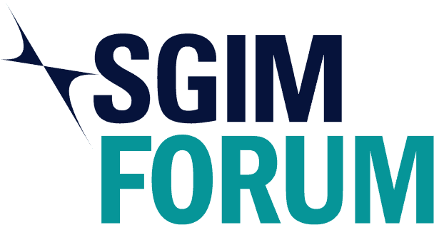 SGIM Forum logo with 'SGIM' in dark blue and 'Forum' in light blue, featuring an angular swooping dark blue SGIM logo in the upper left corner.