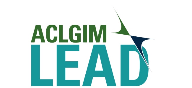 ACLGIM LEAD Logo - 'ACLGIM' written in green and 'LEAD' in light blue, with the green and dark blue SGIM logo in the upper right corner