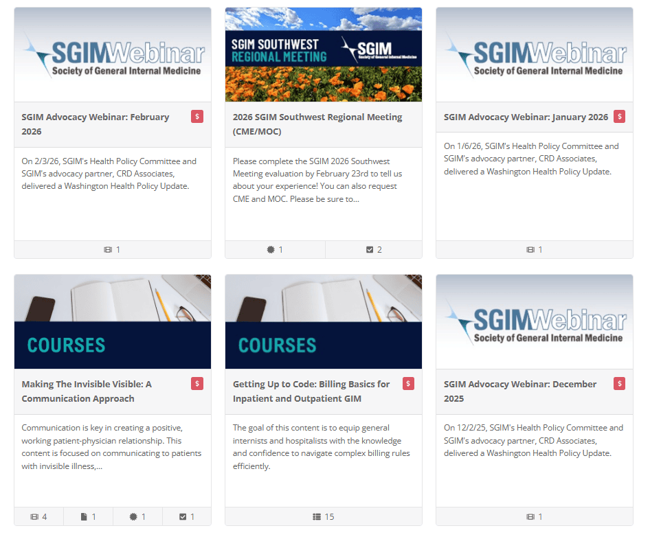 View of the GIMLearn courses page