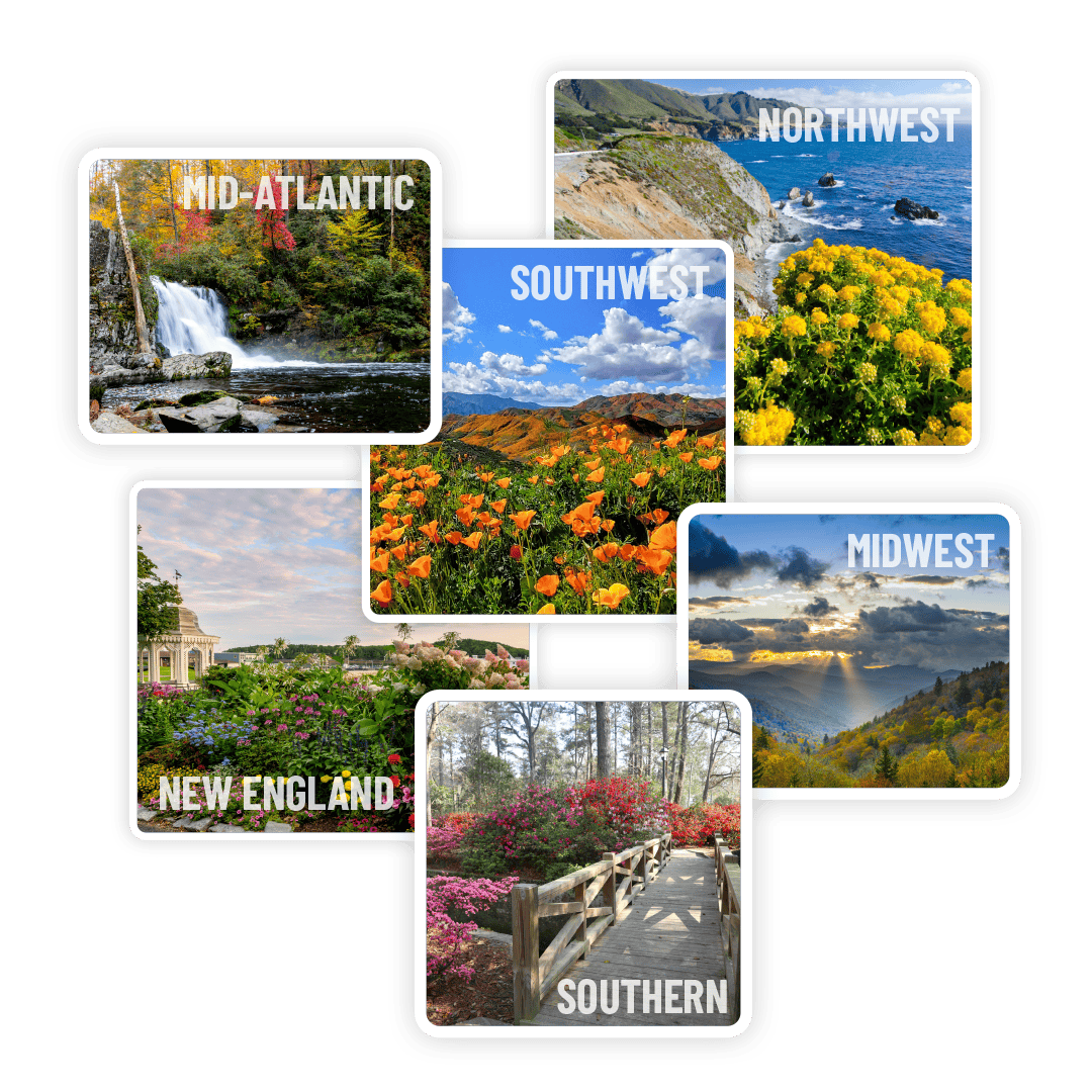 Collage photo of different landscapes representing each SGIM region.