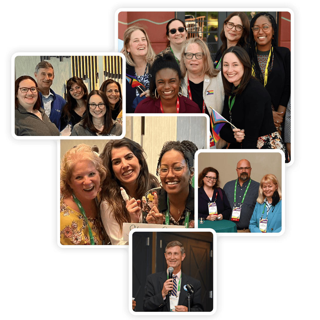 A collage of five photographs showcasing SGIM staff members participating in different events, capturing moments of engagement and activity.