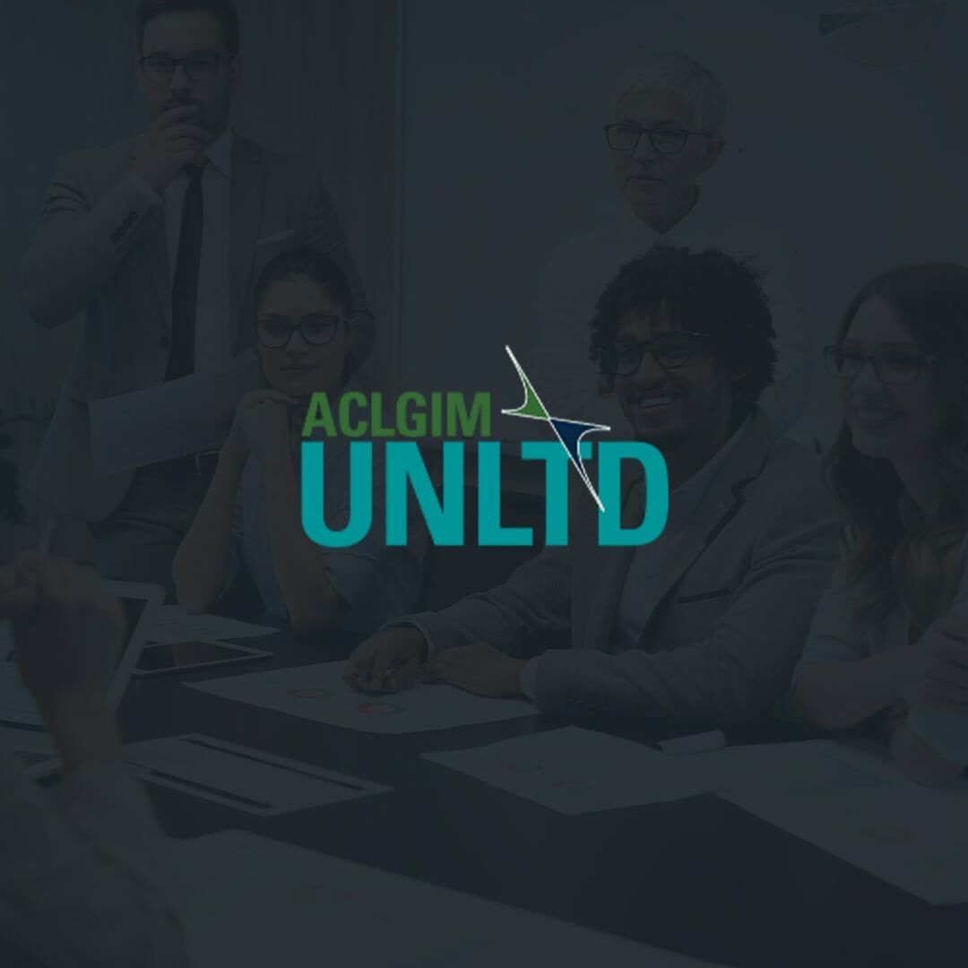 Banner: ACLGIM UNLTD logo in blue and green over a darkened image of corporate professionals meeting in a conference room.