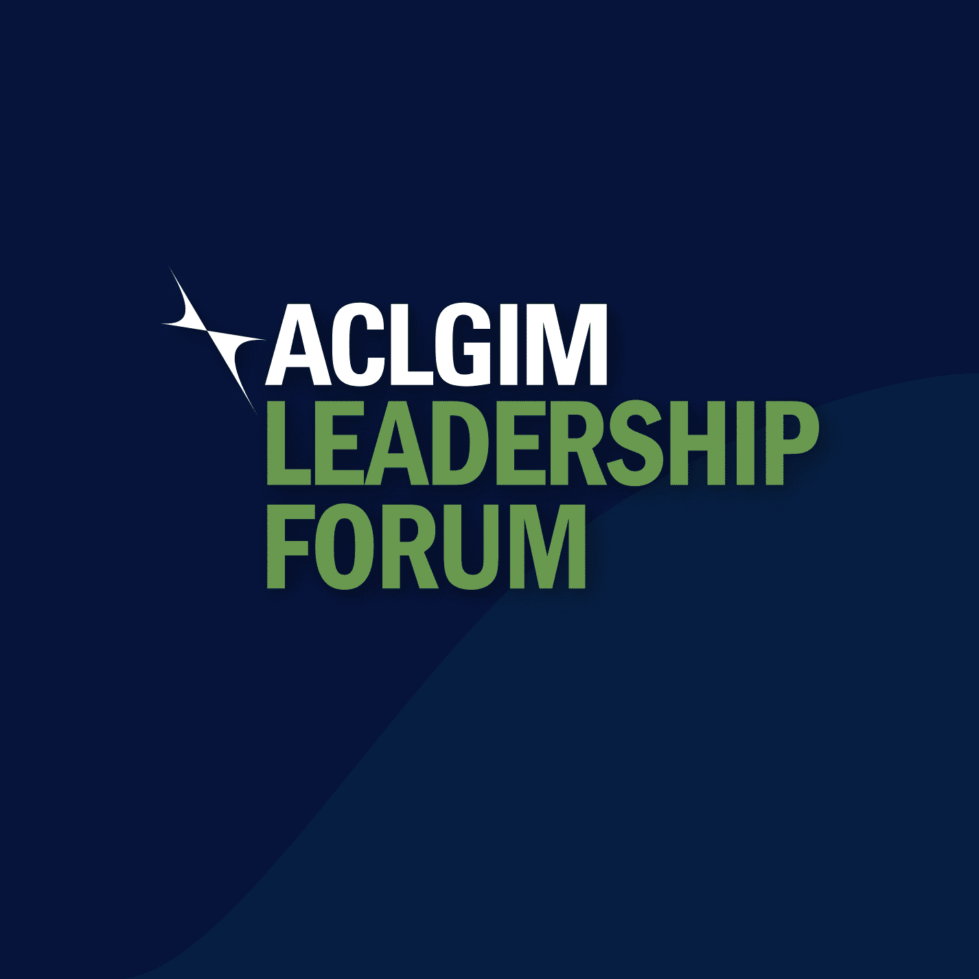 ACLGIM Leadership Forum Logo: Dark blue background with 'ACLGIM' in white, 'Leadership Forum' in green, and a white angular swooping SGIM logo in the upper left corner.