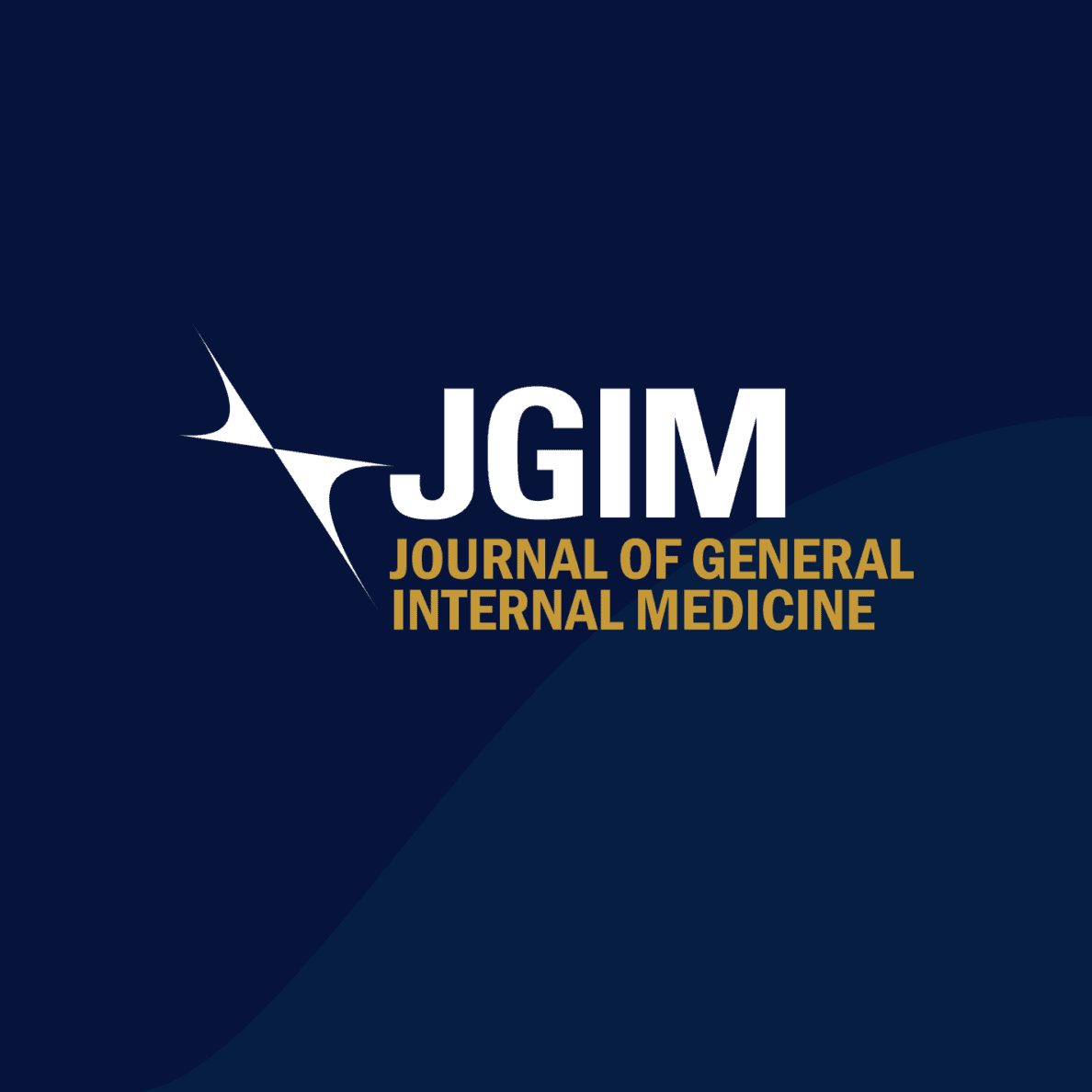 JGIM Logo: Dark blue background with 'JGIM' in white, 'Journal of General Internal Medicine' in gold, and a white angular swooping SGIM logo in the upper left corner.